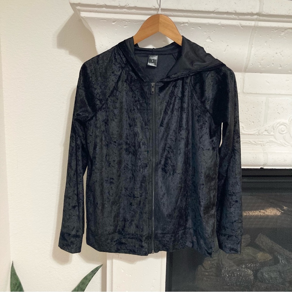 Black Velvet Jacket Women Hoodie Zip Size Small S by City Streets